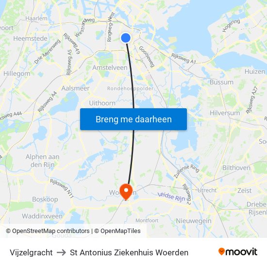 Vijzelgracht to St Antonius Ziekenhuis Woerden map