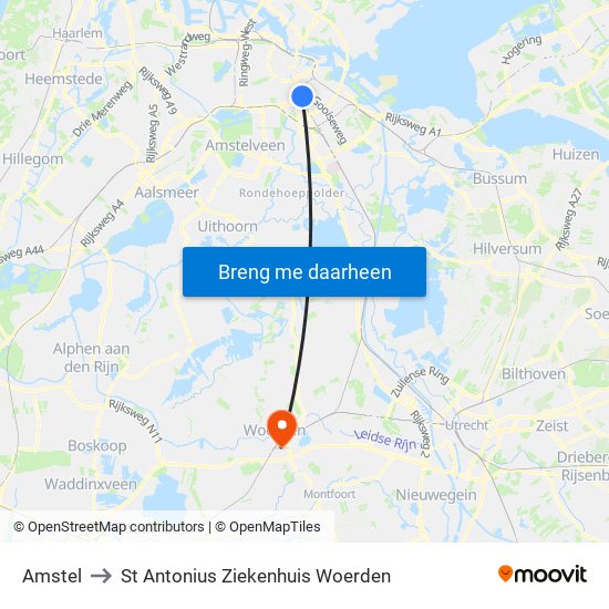 Amstel to St Antonius Ziekenhuis Woerden map
