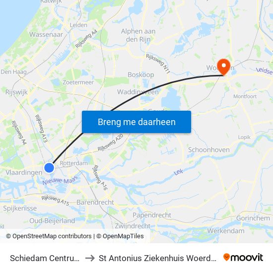 Schiedam Centrum to St Antonius Ziekenhuis Woerden map