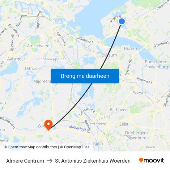 Almere Centrum to St Antonius Ziekenhuis Woerden map