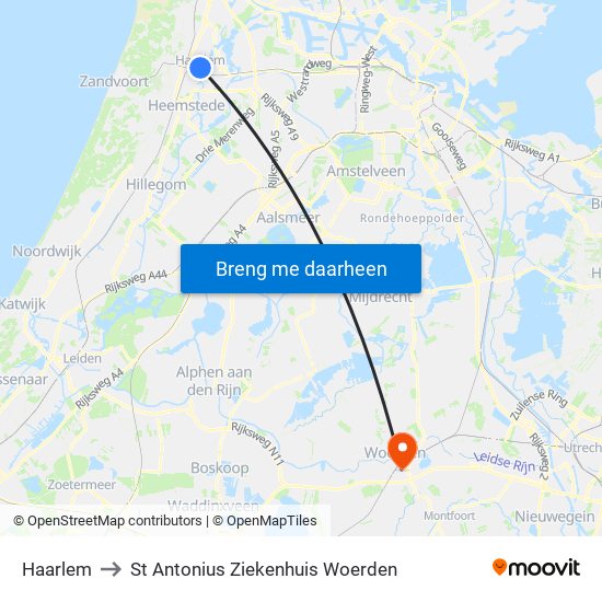 Haarlem to St Antonius Ziekenhuis Woerden map