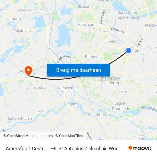 Amersfoort Centraal to St Antonius Ziekenhuis Woerden map