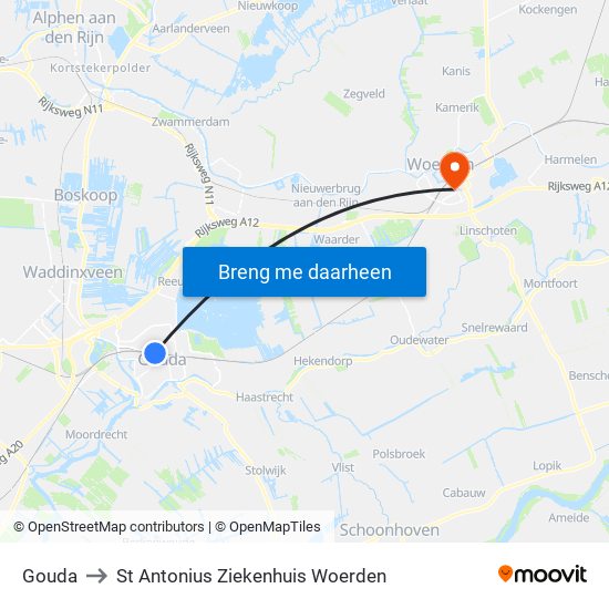 Gouda to St Antonius Ziekenhuis Woerden map