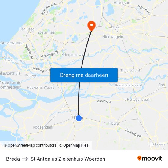 Breda to St Antonius Ziekenhuis Woerden map