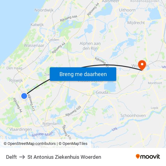 Delft to St Antonius Ziekenhuis Woerden map