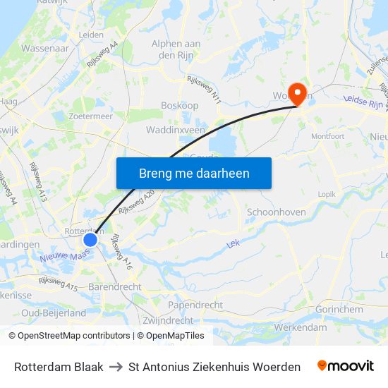 Rotterdam Blaak to St Antonius Ziekenhuis Woerden map