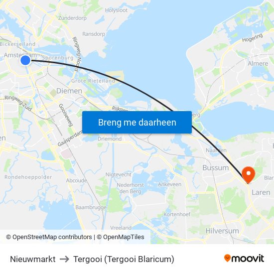 Nieuwmarkt to Tergooi (Tergooi Blaricum) map