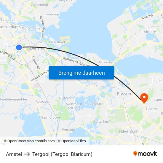 Amstel to Tergooi (Tergooi Blaricum) map