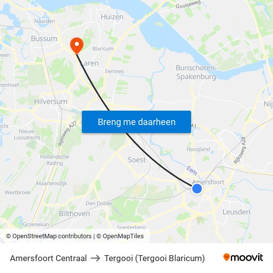 Amersfoort Centraal to Tergooi (Tergooi Blaricum) map