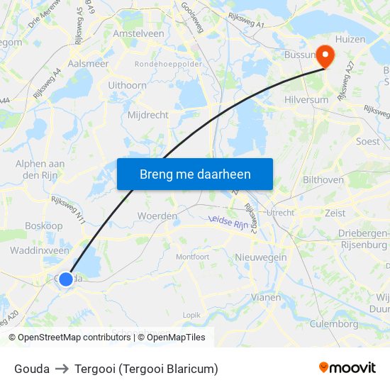 Gouda to Tergooi (Tergooi Blaricum) map