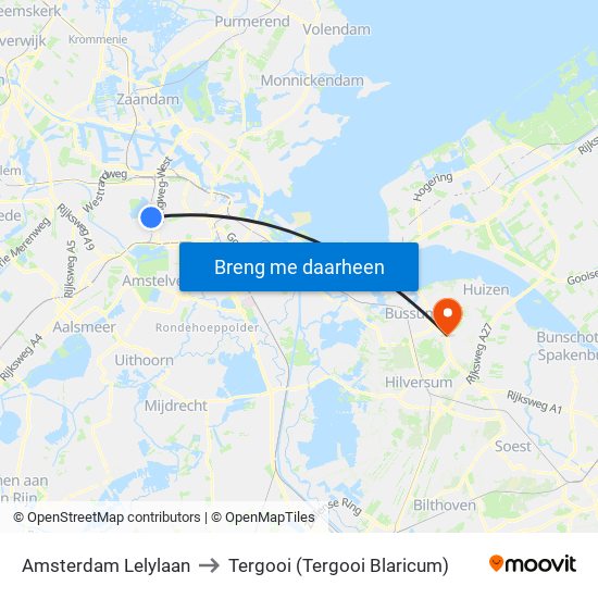Amsterdam Lelylaan to Tergooi (Tergooi Blaricum) map