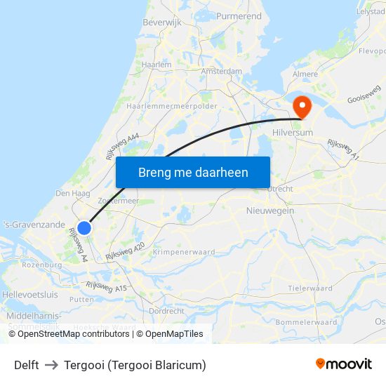 Delft to Tergooi (Tergooi Blaricum) map