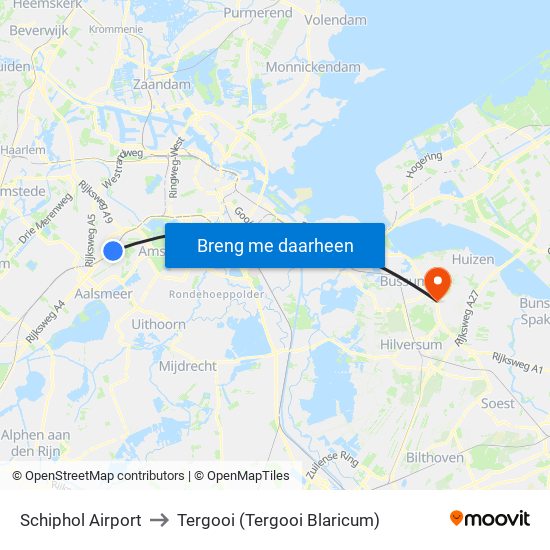Schiphol Airport to Tergooi (Tergooi Blaricum) map