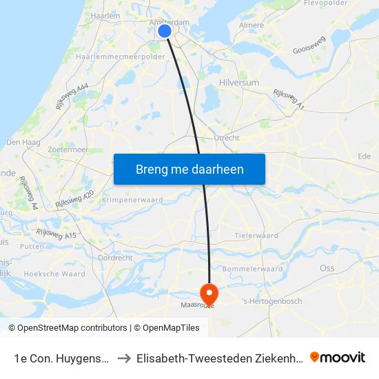 1e Con. Huygensstraat to Elisabeth-Tweesteden Ziekenhuis (Etz) map