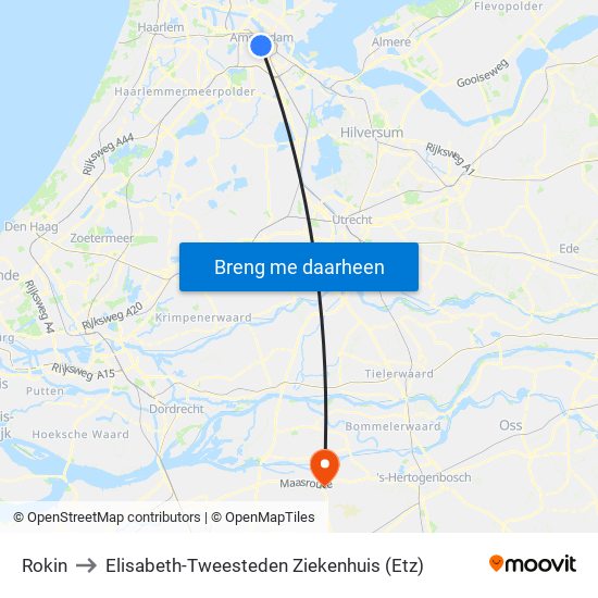 Rokin to Elisabeth-Tweesteden Ziekenhuis (Etz) map