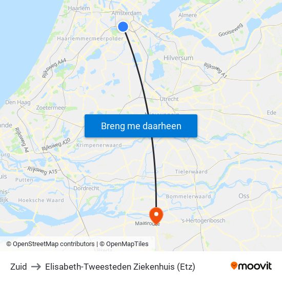 Zuid to Elisabeth-Tweesteden Ziekenhuis (Etz) map