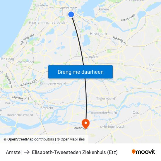 Amstel to Elisabeth-Tweesteden Ziekenhuis (Etz) map