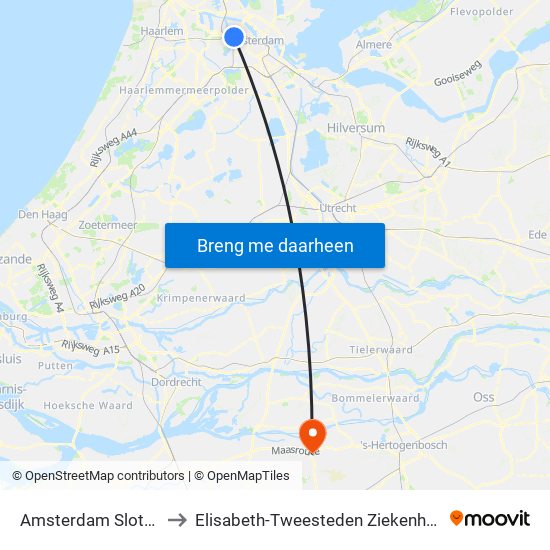 Amsterdam Sloterdijk to Elisabeth-Tweesteden Ziekenhuis (Etz) map