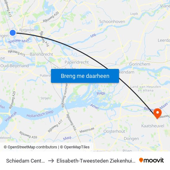 Schiedam Centrum to Elisabeth-Tweesteden Ziekenhuis (Etz) map