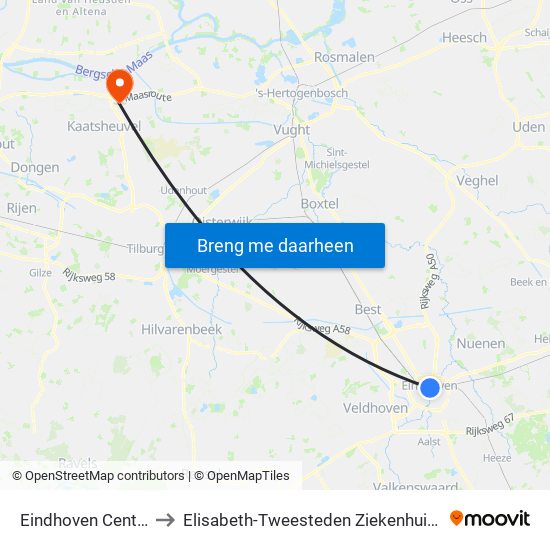 Eindhoven Centraal to Elisabeth-Tweesteden Ziekenhuis (Etz) map