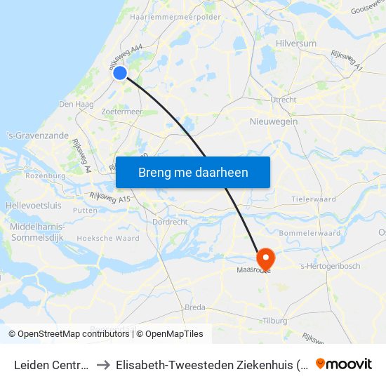 Leiden Centraal to Elisabeth-Tweesteden Ziekenhuis (Etz) map