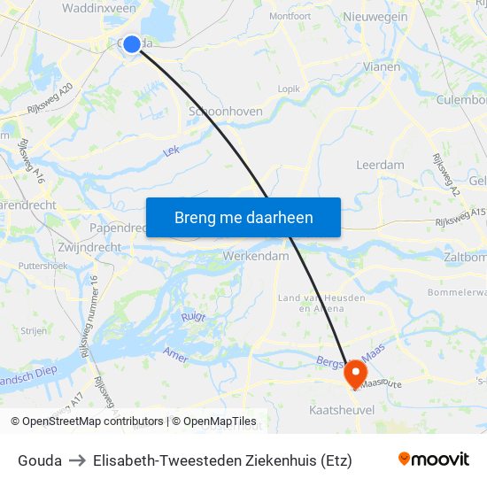 Gouda to Elisabeth-Tweesteden Ziekenhuis (Etz) map