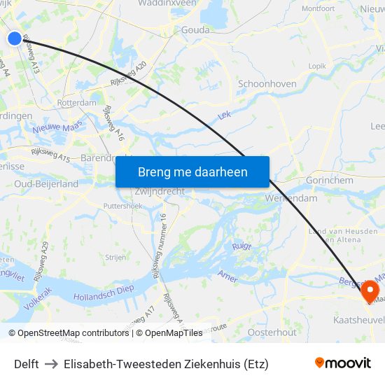 Delft to Elisabeth-Tweesteden Ziekenhuis (Etz) map