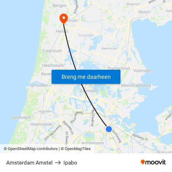 Amsterdam Amstel to Ipabo map