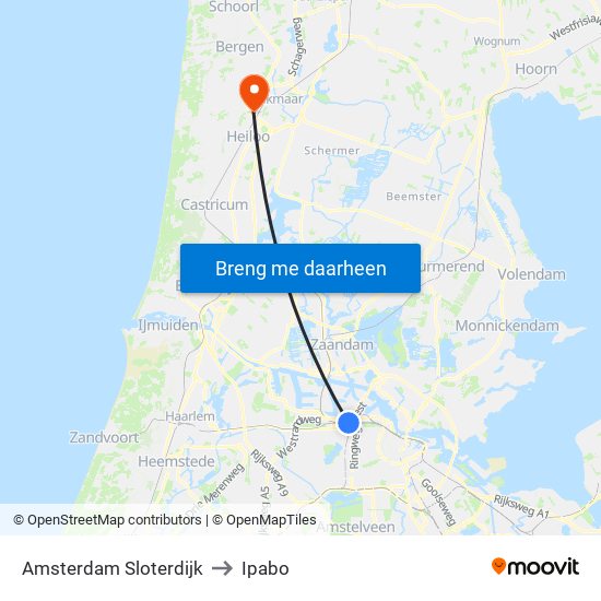 Amsterdam Sloterdijk to Ipabo map