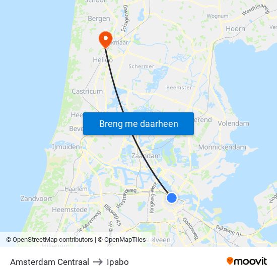 Amsterdam Centraal to Ipabo map