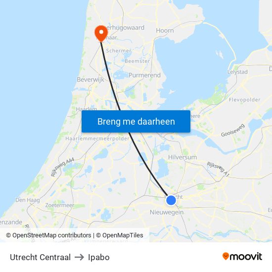 Utrecht Centraal to Ipabo map