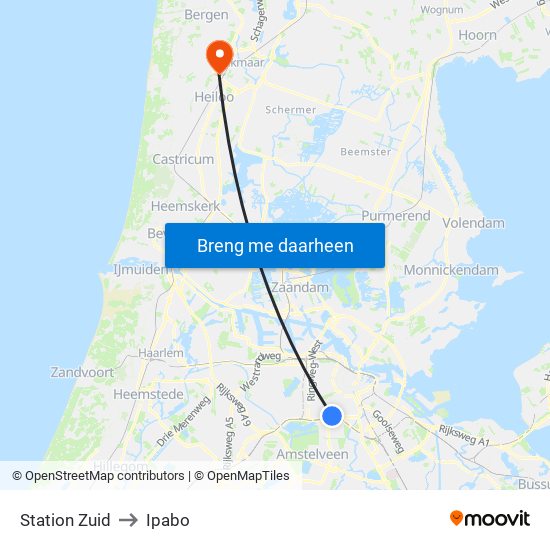 Station Zuid to Ipabo map