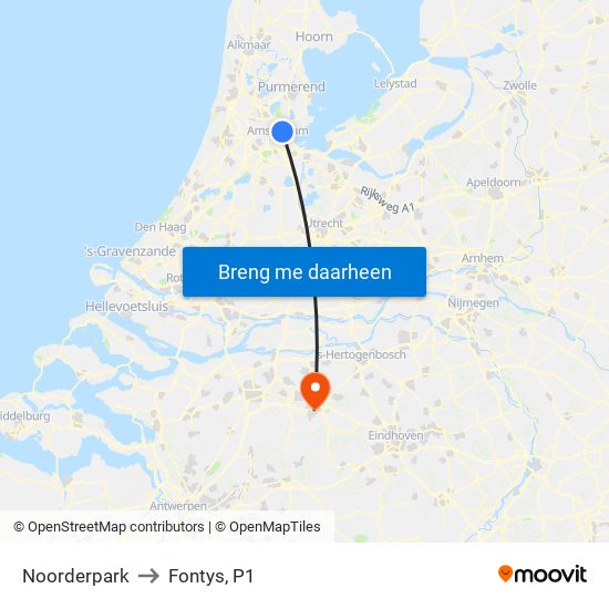 Noorderpark to Fontys, P1 map