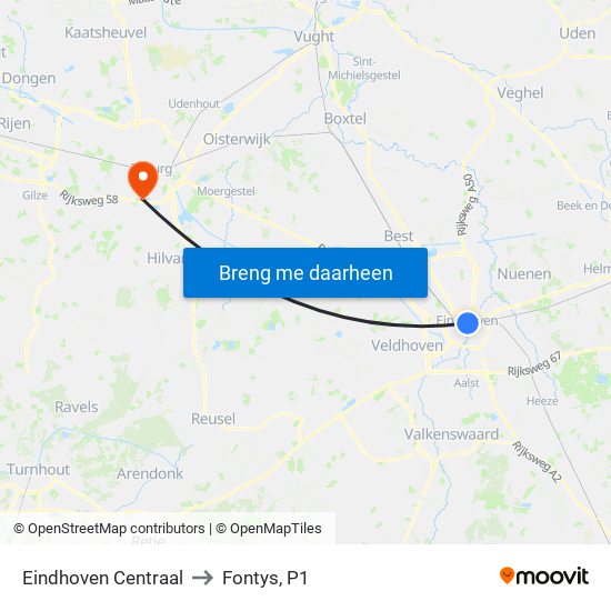 Eindhoven Centraal to Fontys, P1 map