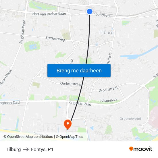 Tilburg to Fontys, P1 map