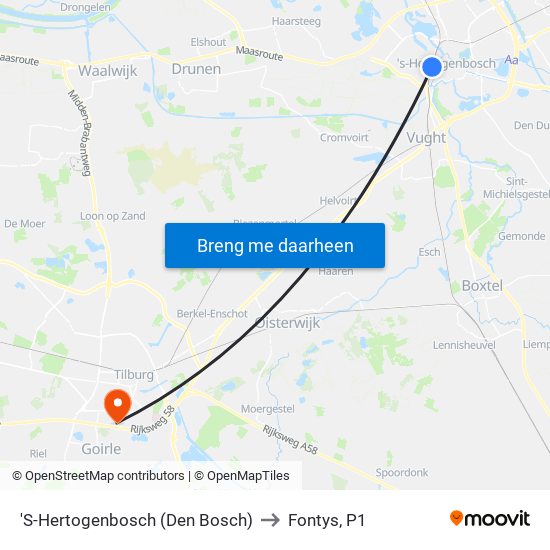 'S-Hertogenbosch (Den Bosch) to Fontys, P1 map