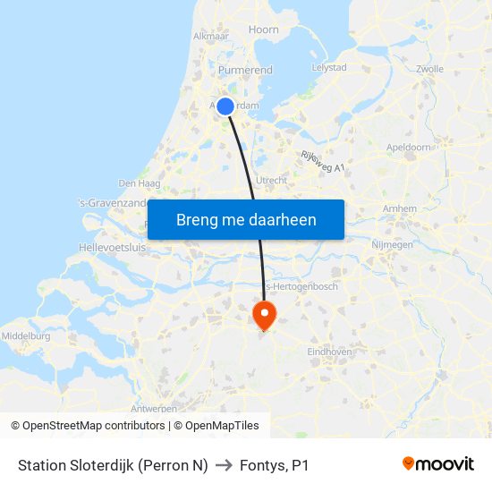 Station Sloterdijk (Perron N) to Fontys, P1 map