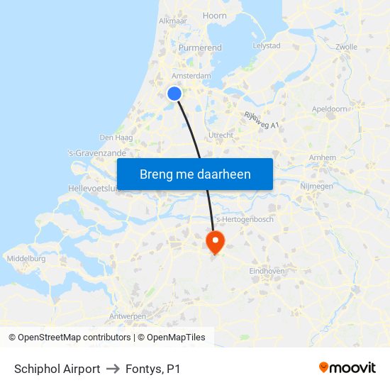 Schiphol Airport to Fontys, P1 map