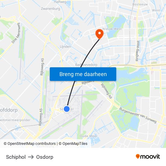 Schiphol to Osdorp map