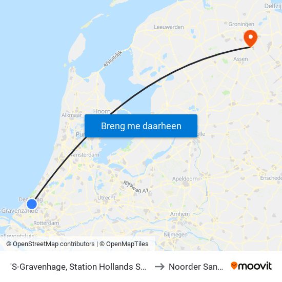 'S-Gravenhage, Station Hollands Spoor (Perron A) to Noorder Sanatorium map