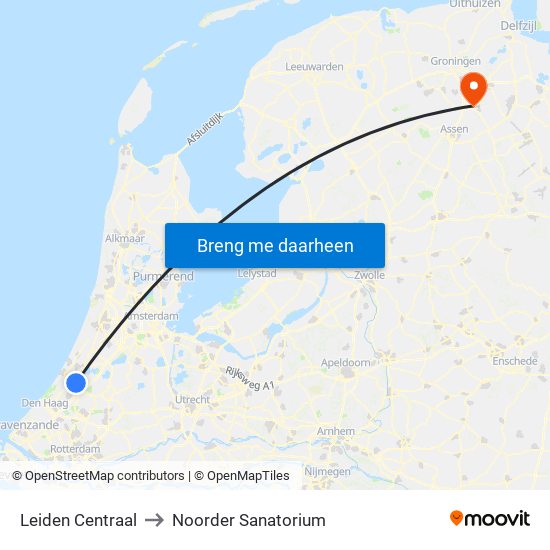 Leiden Centraal to Noorder Sanatorium map