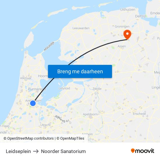 Leidseplein to Noorder Sanatorium map