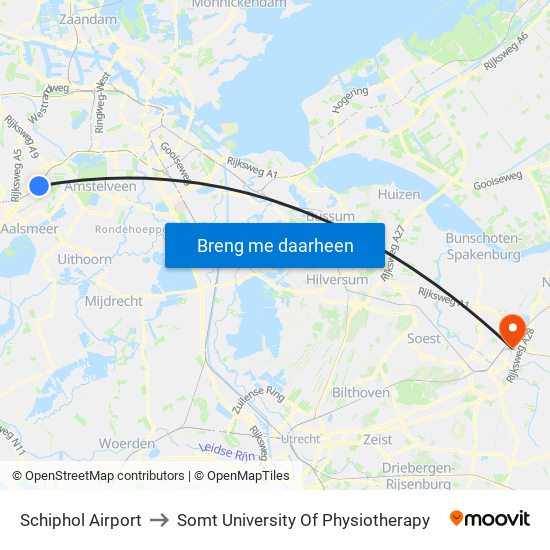 Schiphol Airport to Somt University Of Physiotherapy map