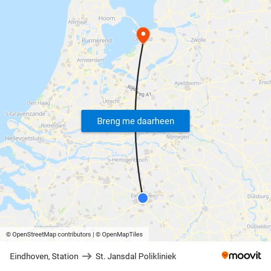 Eindhoven, Station to St. Jansdal Polikliniek map