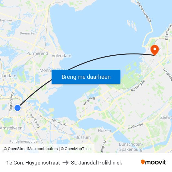 1e Con. Huygensstraat to St. Jansdal Polikliniek map