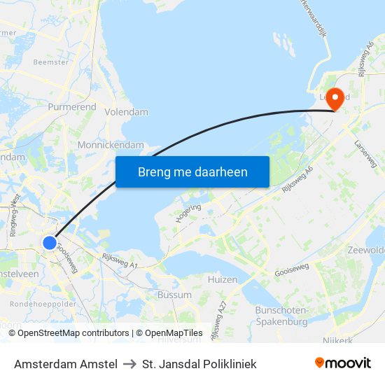 Amsterdam Amstel to St. Jansdal Polikliniek map