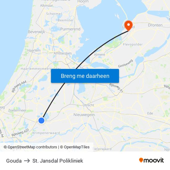 Gouda to St. Jansdal Polikliniek map