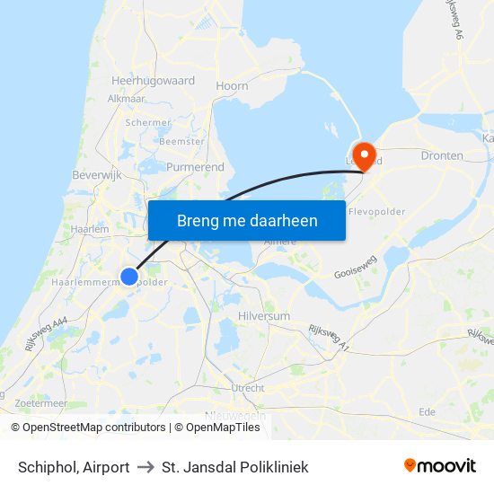 Schiphol, Airport to St. Jansdal Polikliniek map