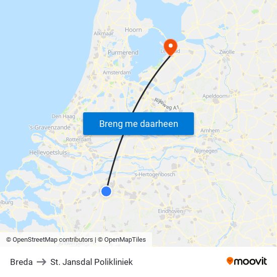 Breda to St. Jansdal Polikliniek map