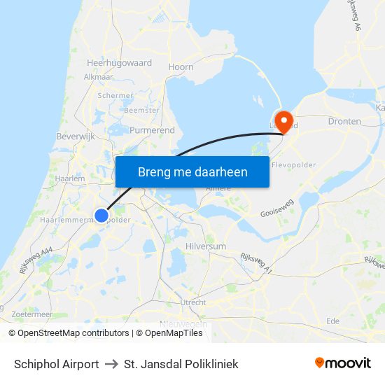 Schiphol Airport to St. Jansdal Polikliniek map